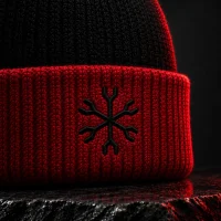 Afterglow Beanie, close-up af glyffen og stoffet
