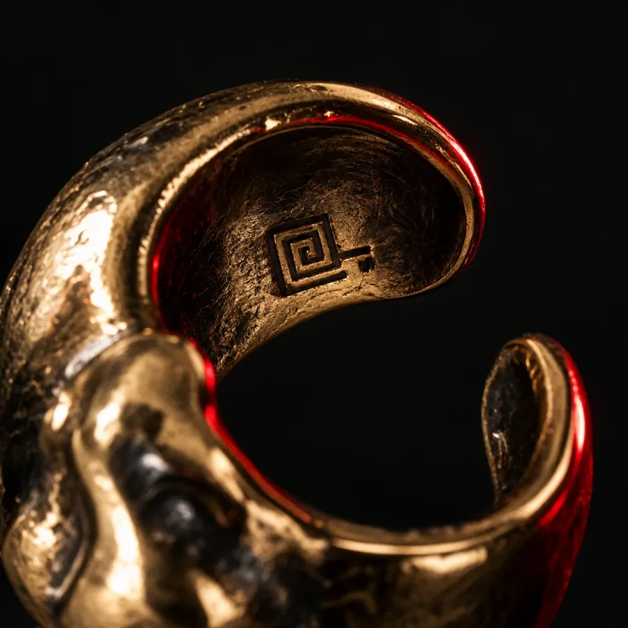Brass Nugget Cuff, närbild på den graverade glyfen