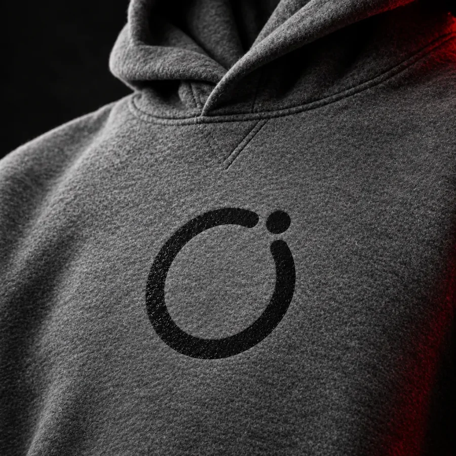 Broken Halo Hoodie, gros plan sur le glyphe et le tissu