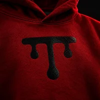 Drip Bar Hoodie, close-up af glyffen og stoffet