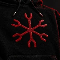 Fork Star Hoodie, close-up af glyffen og stoffet