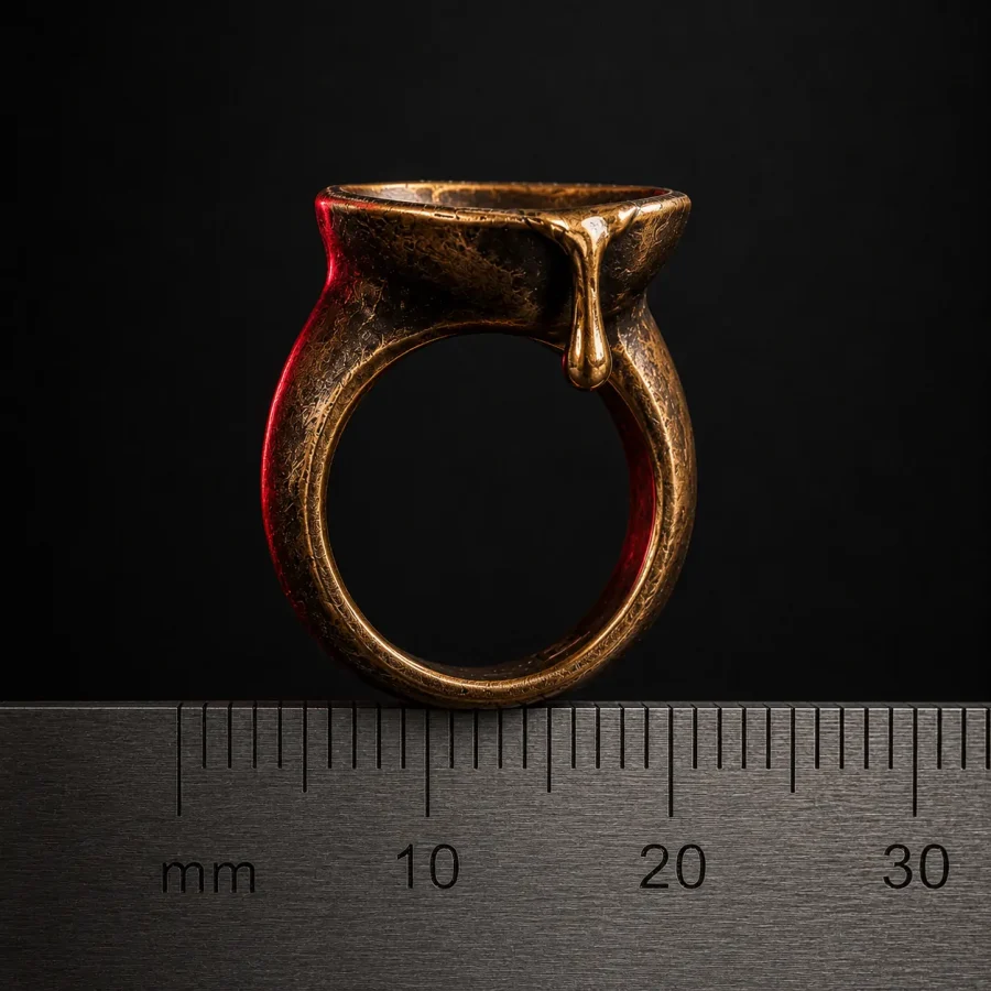Ladle Ring, Seitenansicht mit Lineal zur Größenangabe