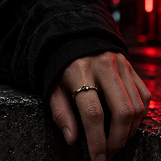 Nugget Stacker worn on the index finger