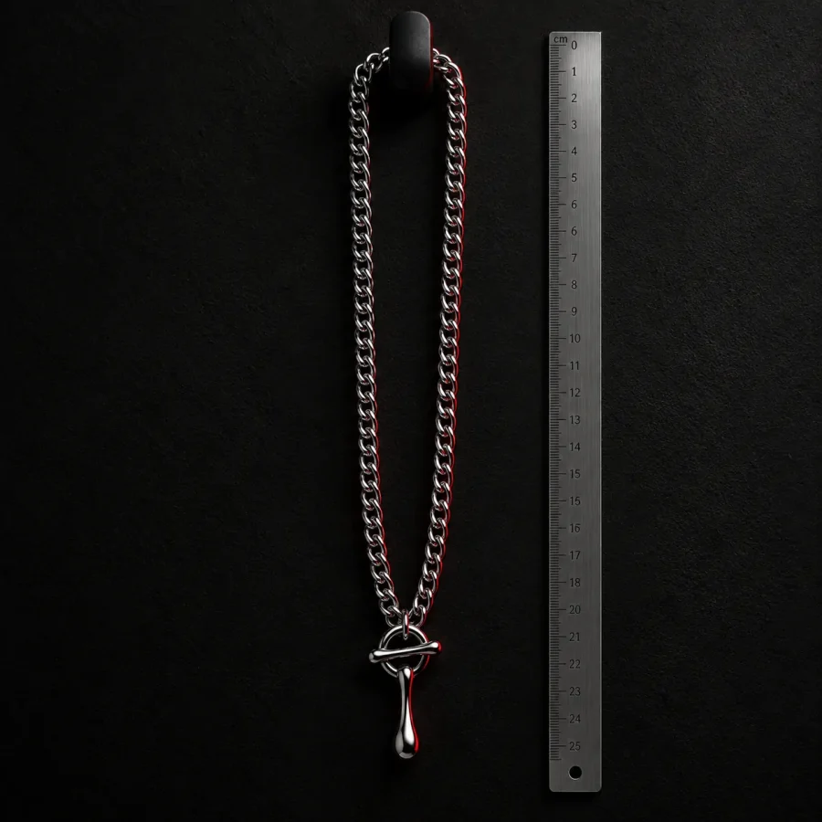 Pour Curb Chain, side view with a ruler for scale