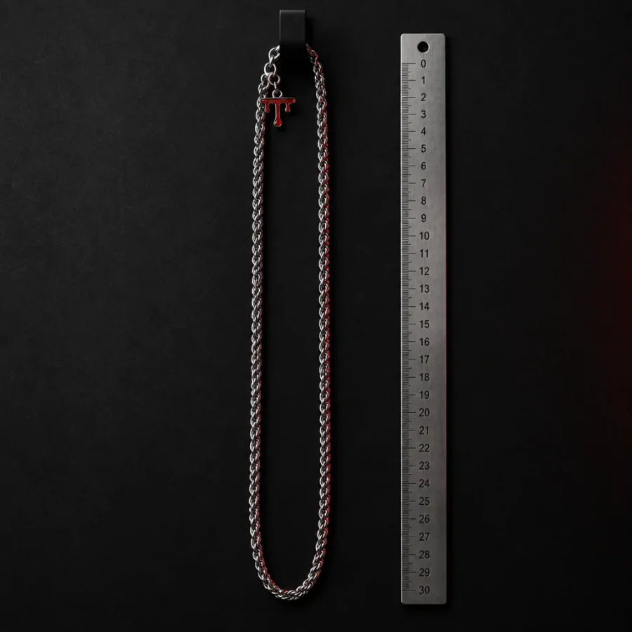 Run Rope Chain, vy från sidan med linjal för skala