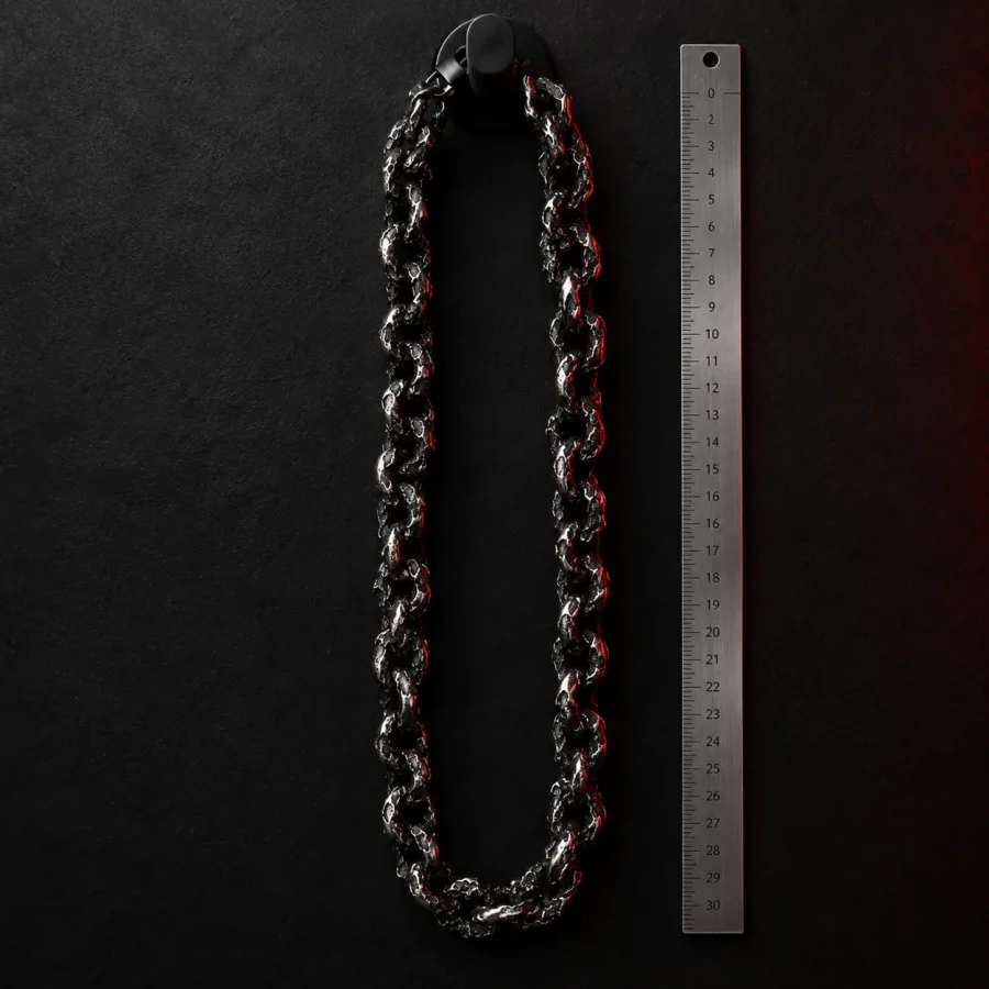 Slag Link Chain, side view with a ruler for scale