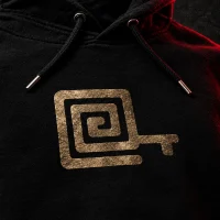 Spiral Key Hoodie, närbild på glyfen och tyget