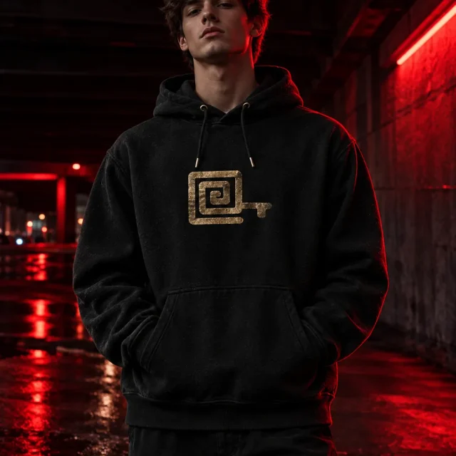 Spiral Key Hoodie being worn