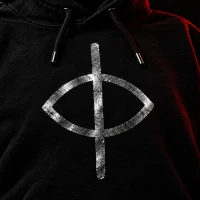 Split Eye Hoodie, gros plan sur le glyphe et le tissu