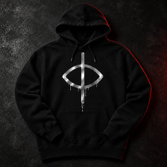 Split Eye Hoodie, studio photo